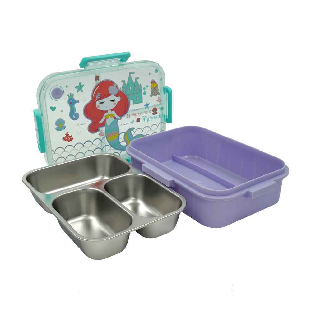 ظرف غذا تک طبقه800میل مستطیل سه خانه فانتزی(استیل304) وست کدU2087