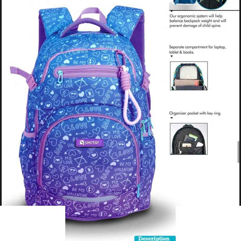 کوله پشتی طرحSPARK با پشتی طبی شوتای آبی آبرنگی لاو کدG15-71